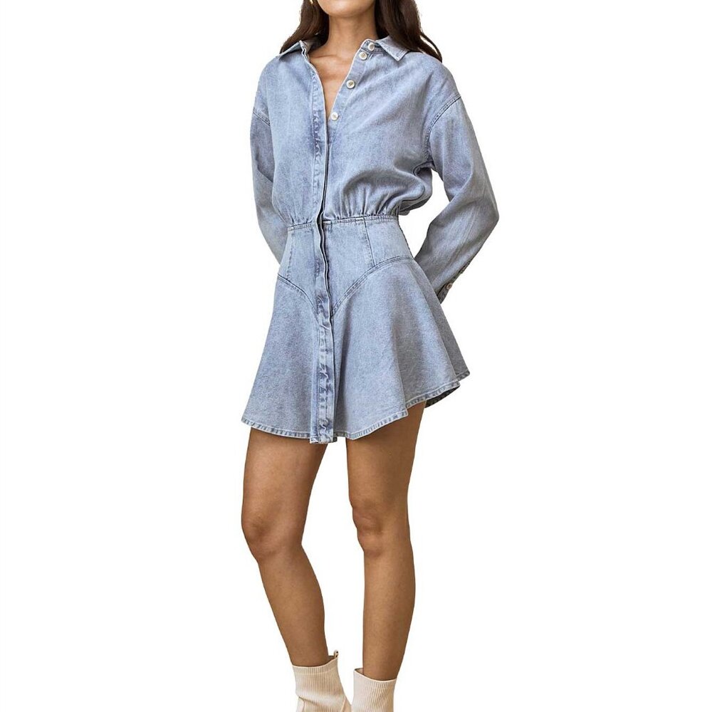 Mon Renn Lain Denim Shirt Dress LARGE Coastal Cowgirl